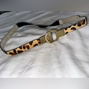 Animal Cheetah print slim leather belt w/ toggle clasp pony hair and gold hardw…
